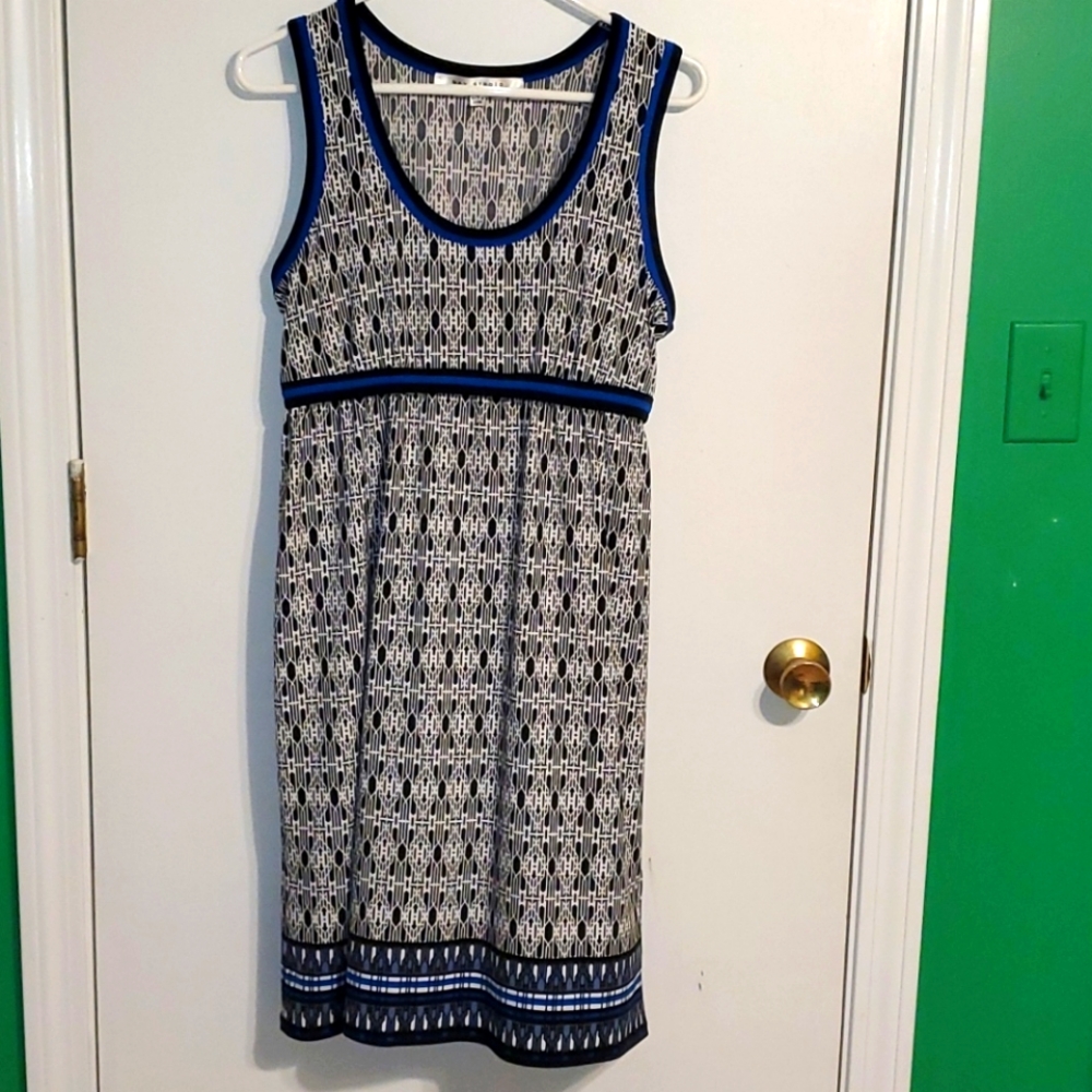 Max Studio L  black & white with blue trim dress
